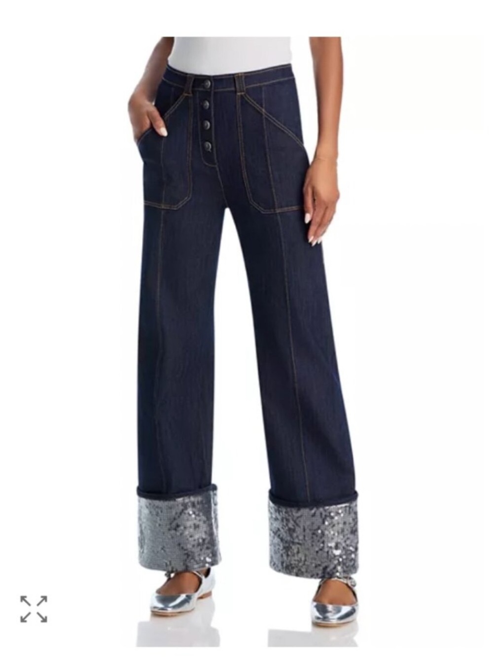 NWOT Cinq à Sept Benji High Rise Sequin Cuff Jeans in Indigo/Clear